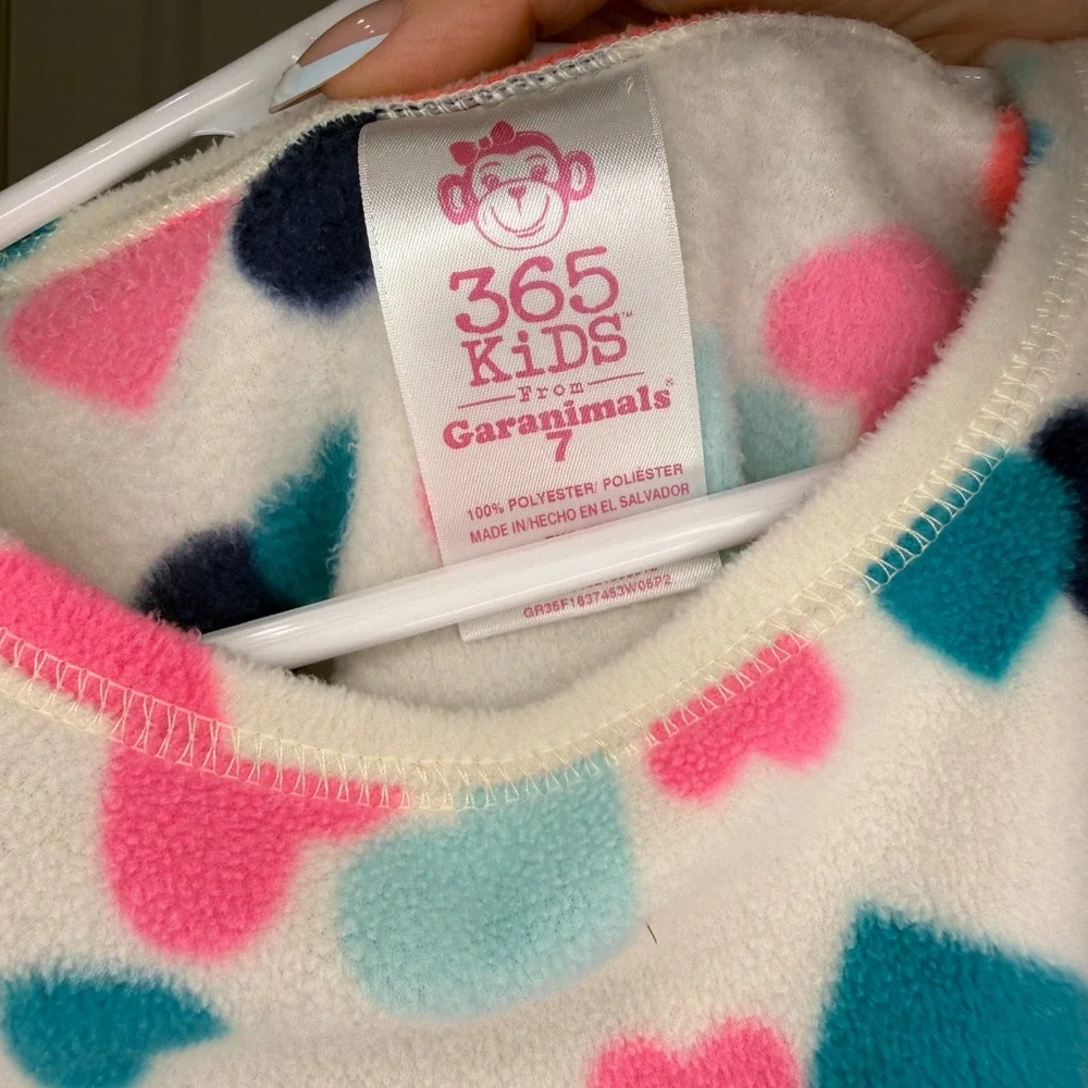 365 Kids From Garanimals Girls White Fleece Heart Print‎ Sweatshirt Size 7